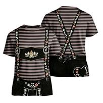 Men's Oktoberfest Vintage Texture Print Short Sleeve T Shirt Loose Fit Casual Summer Daily Wear Top with Suspender Design and Embroidered Details M žalia