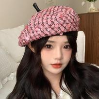 Beret Women's Autumn and Winter Versatile Fashion Sequin Big Head Painter Hat French Casual Sweet Cute Newspaper Hat One Size