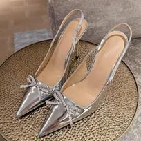 Fashion Summer New Baotou Sandals Women's Pointed Head Shallow Mouth Rhinestone Butterfly Knot Anti-slip Wear-resistant High Heels 35 sidabras