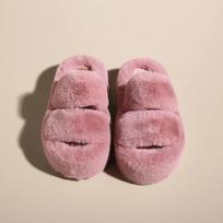 Fashion Autumn New Classic Solid Color Thick Bottom Comfortable with Velvet Height Increase Can Be Wearing Outward Fury Slippers 35 rožinė