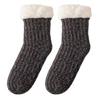 Fleece pamušalu įgulos kojinės Šiltos šlepetės kojinės su neslystančiais padukais Moteriškos pastorintos pūkuotos žieminės kojinės namams, poilsiui, miegui tamsiai pilka spalva