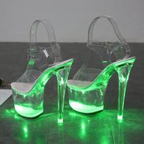 Women's Catwalk Pole Dancing Heels, Size 34-43, Luminous Nightclub Sandals with Crystal Sole 34 žalia