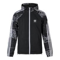 Adidas Originals Bandana Cashew Flower Print Comfortable Woven Hooded Long Sleeve Jacket Men jackets Black DX4232 S