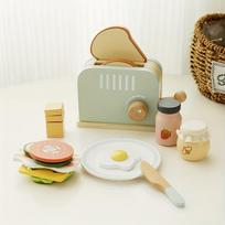 Wooden Breakfast Toy Set with Toaster - Children's Kitchen Role Play and Early Development Simulated Parent-Child Interaction