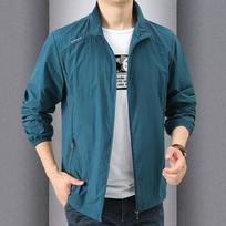 Foldable Men Jacket Lightweight Coat Sun Windproof Outdoor Jacket with Zipper Placket Lapel Long for Summer Jacket M mėlyna