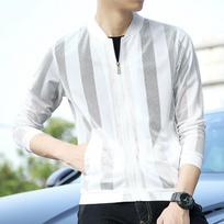 Mesh Stripe Sun Protection Clothing Trend Summer Men Skin Clothing Solid Color Wild Jacket Large Size 4XL M balta