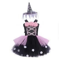 Fluffy Witch Tutu Skirt Halloween Costume Cosplay For Girls With Bow And Mesh 100cm