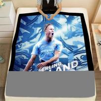 Erlingas Haalandas Manchester City Futbolo Žaidėjas Antklodė - Minkšta ir Jauki Vilnos Pledas, Ryškiai Šviesiai Mėlyna ir Balta Dizainas, Tobula 80x120cm(31x47inch)