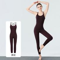 Cross-border high elastic nude hip lift fitness onesie one-piece cup cross back sportswear seamless yoga jumpsuit XS