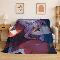 Cartoon Zero Two Sexy Girl DARLING in FRANXX  Flannel Blanket Soft Warm Throw Blanket for Bedroom Living Room Bed Travel Picnic 75x90cm