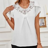 Women's Solid Color Lace Bud Sleeve Short Sleeve T-Shirt Women's Spring Summer Top Women's Shirt Women's Spring fashion size s