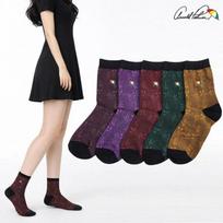 [Arnold Palmer] Women's Maple Leaf Floral Print Mid-Length Fashion Casual Socks 5-Pair Set Mom Grandma (5 Pairs) - Maple Color Set