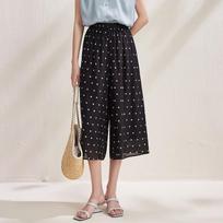 Mulberry Silk Polka Dot Wide-Leg Cropped Pants L