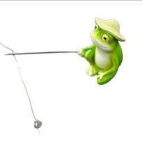 Resin Frog Figurine with Fishing Rod Garden Miniature Landscape Ornament for Home Balcony Patio Yard Decoration one size žalia