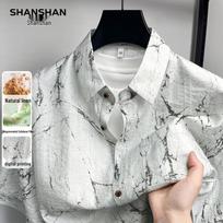 SHANSHAN Men's Linen Blend Printed Short-Sleeve Shirt 185