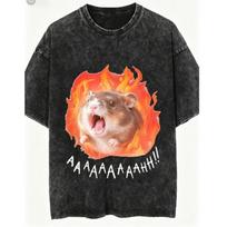 Screaming Animal Meme Washed Black Tees Featuring Red Panda Corgi Hamster and Capybara Prints S