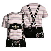 Men's Oktoberfest Vintage Texture Print Short Sleeve T Shirt Loose Fit Casual Summer Daily Wear Top with Suspender Design L rožinė