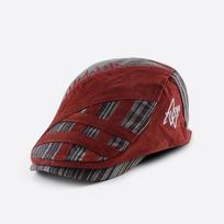 Patchwork Striped Forward Cap Men Peaked Cap Beret Gatsby Painters Hats Flat Cap Driver Ivy Hat raudona