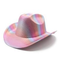 Rainbow Striped Cowboy Hat Colorful Wool Hat Western Men'S And Women'S Party Orgy Decorative Holiday Hat M（56-58cm） rožinė