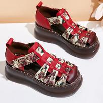 Fashion GKTINOO Retro Sandals 2025 Summer New Hook & Loop Round Toe Genuine Leather Comfortable Thick Bottom 6cm Women's Platform Shoes 225