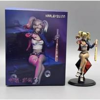 Harley Quinn Figure Birds of Prey Sitting Pose With Baseball Bat Anime Figurine Collectible Decor Leather Jacket Diamond Base