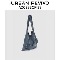 URBAN REVIVO Women's Retro Large Capacity Denim Shoulder Bag One Size mėlyna