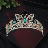 Elegant Rhinestone Diadem Shiny Princess Tiaras Girls Party Headbands  Dress Accessories Gold Green
