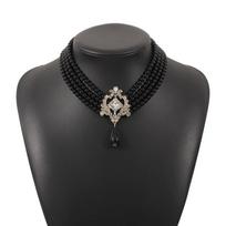 Rhinestone Four-layer Necklace Neckchain Pearl Collar Choker Cute   Wedding juoda