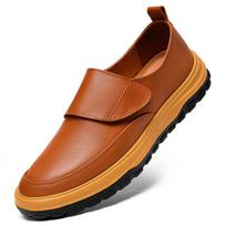 Men's Genuine Leather Velcro Loafers - Soft Cowhide, Thick Sole, Casual, Trendy Large Sizes Size 38 oranžinė