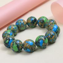 Turquoise Tang Sancai Round Bead Men's Bracelet 2.0 - Prayer Beads & Wenwan.