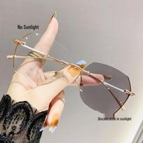 High-End Frameless Women's Prescription Glasses: Color-Changing, Anti-Blue Light, No-Makeup Look, Super Shiny Pink Frame, Trendy Style.