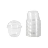 100 vnt. 250 ml vienkartiniai skaidraus plastiko puodeliai su kryžminiu dangteliu, didelio skersmens apvalus vaisių indelis, tinkamas kokteiliams, pieno kokteiliams ir vaisių salotoms one size balta