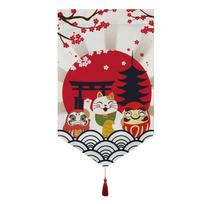 Japanese Short Curtain Doorway Noren Sushi Shop Triangle Flag Kitchen Home Decor Drapes Ramen Restaurant Hanging Half-Curtain 30x50cm&for telescopic poles