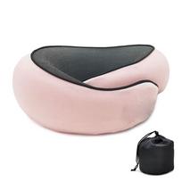 U-shaped Travel Neck Pillow Adjustable Soft Memory Foam Pillow Supports Head Neck and Chin Drawstring Bag Type2 rožinė