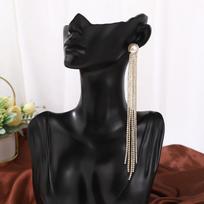 Elegant Long Tassel Micro-Paved Diamond Earrings auksas