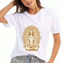 Yoga Mandala Ladies Cotton T Shirt, Premium Cotton Quality Print, Durable, Casual And Fashionable. Meditative Design, Spiritual Symbol, Ideal For Yoga S įvairiaspalvis
