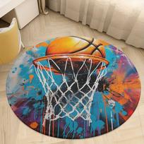 Basketball Dunk Round Rug Flannel Sports Decor Kids Room Play Mat Home Gym Floor Covering Basketball Lover Gift Idea 60cm x 60cm