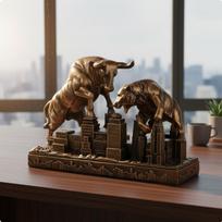Jaučio ir lokio figūrėlė Dervos amatas Kylančio ir krintančio rinkos statula 3D miesto kraštovaizdžio pagrindas Akcijos
