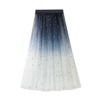 Gradiento žvaigždėtas dangus tinklinis ilgas tiulio sijonas elastiniu juosmeniu Elegantiškas marlės sijonas Tutu One Size balta