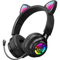 Belaidės vaikiškos ausinės su Bluetooth 5.3, sulankstomos, su aukštos raiškos mikrofonu, RGB LED apšvietimu, su TF kortele, 0,138 colio garso jungtimi Package size:35*25*15cm juoda