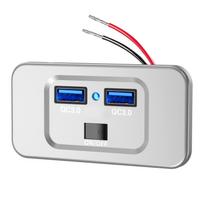 12V kemperio USB lizdas QC3.0 USB-A ir PD USB-C prievadas Paviršinis montavimas Automobilio USB C įkroviklio lizdo skydelis su jungikliu Automobiliui, Jūros transporto priemonėms, Motociklams blue light sidabras