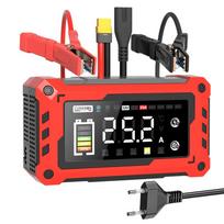 12V-24V 25A /15A Car Battery Charger Booster Touch Screen Pulse Repair Fast Power Charging for AGM GEL Lead-Acid LiFePO4 EU Plug raudona