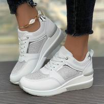Moterų sportbačiai Prabangūs kalnų krištolo laisvalaikio batai Madingi platforminiai pleištai moterims Suvarstomi sportiniai bėgimo bateliai Zapatillas Mujer 36 balta