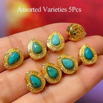 5Pcs, Energy Natural Stone Raw Turquoise Pendant with Golden Accents, Boho Handcrafted Teardrop Charms, 9×10mm, for DIY Necklace Accessories Crafts 5Pcs/9×10mm žalia