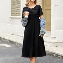 Ladies' Casual And Fashionable Solid Color Slim Fit Fashionable Long Dress L juoda