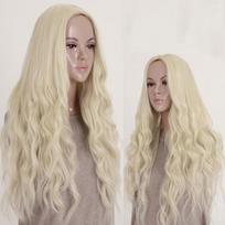 Moteriškos ilgos mados blondinės banguotos garbanotos viso peruko Cosplay vakarėlio princesės šukuosenos
