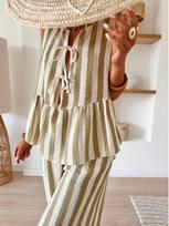 TEMU Striped Lace-Up Vest & Wide-Leg Pants Set – Summer Casual 2-Piece Small žalia
