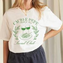 Cacio E Pepe Spausdinti Laisvalaikio Trumpomis Rankovėmis Drabužiai Vintažiniai Moteriški Grafiniai Marškinėliai Mieli Spausdinti Madingi Vasariniai Marškinėliai S