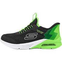 Skechers Vaikams Microspec Max Sintetinės Odos Audinio Kvėpuojantys Įvelkami Sportbačiai Vaikų Sportbačiai Juodi Žali 403890L-BKLM 27.5