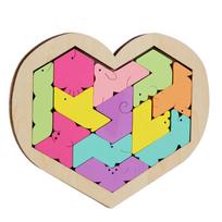 Kids Wooden 3D Puzzle Game Colorful Jigsaw Tangram Math Toys Heart Shape Baby Montessori Educational Learning Toys